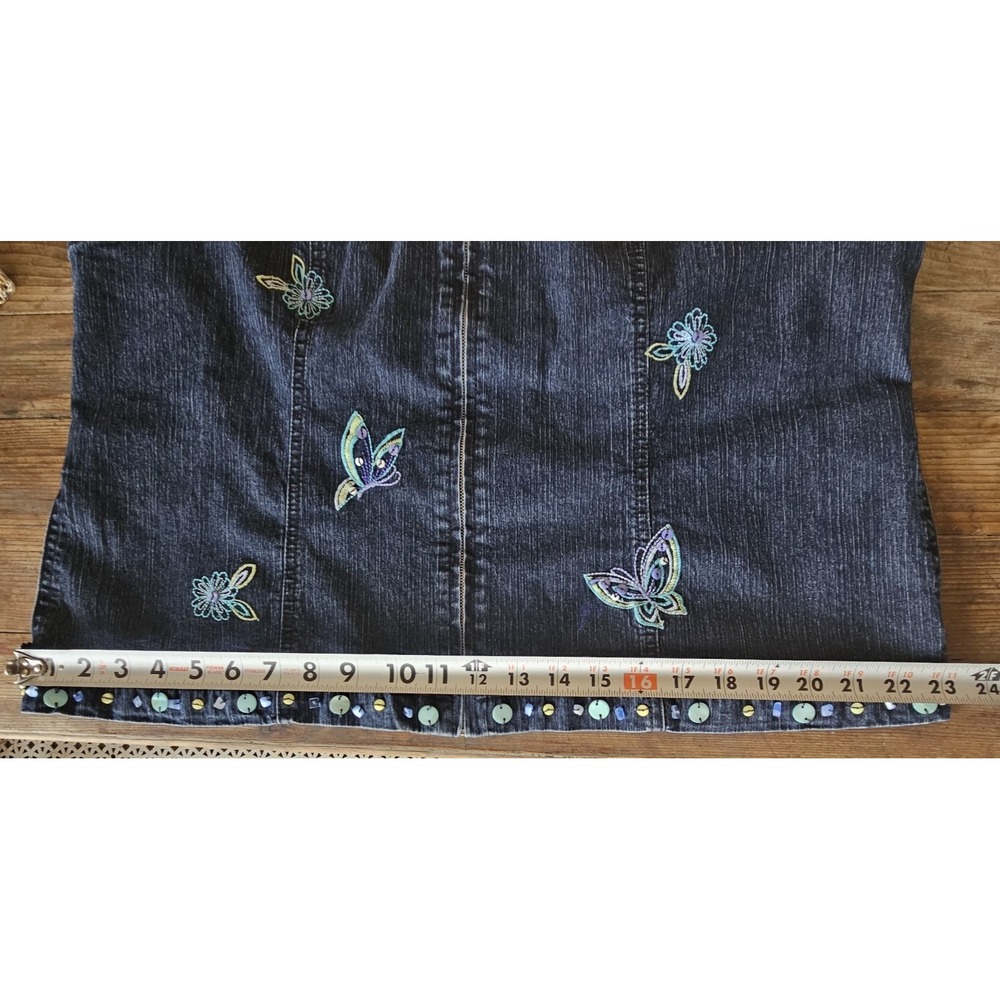 Alfred Dunner Denim Sleeveless Zip Up Jacket Vest Size 16 Embroidery Butterflies - Picture 11 of 12